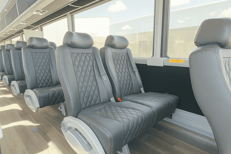 interior of Oxnard Minibus Company charter bus